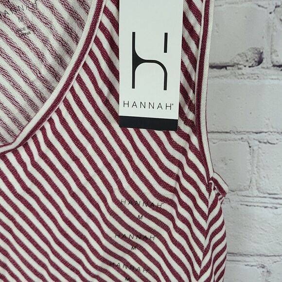 Hannah NWT Red Stripe Sleeveless Blouse V-neck French Terry Soft Knit Top Ruffle - Picture 3 of 8
